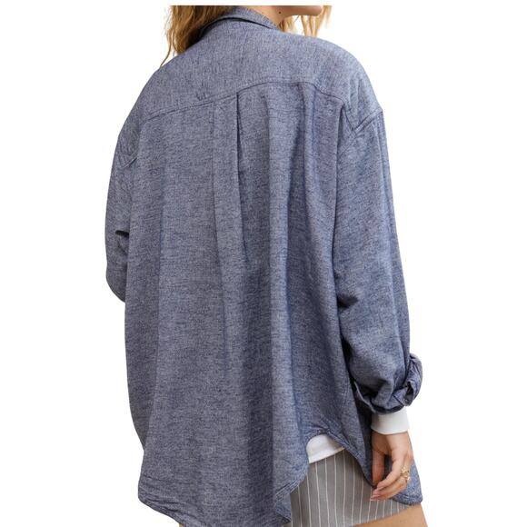 Aerie Anytime Fave Oversized Twill Button Up Shirt, Navy, Women's Large, NWT - Picture 4 of 5